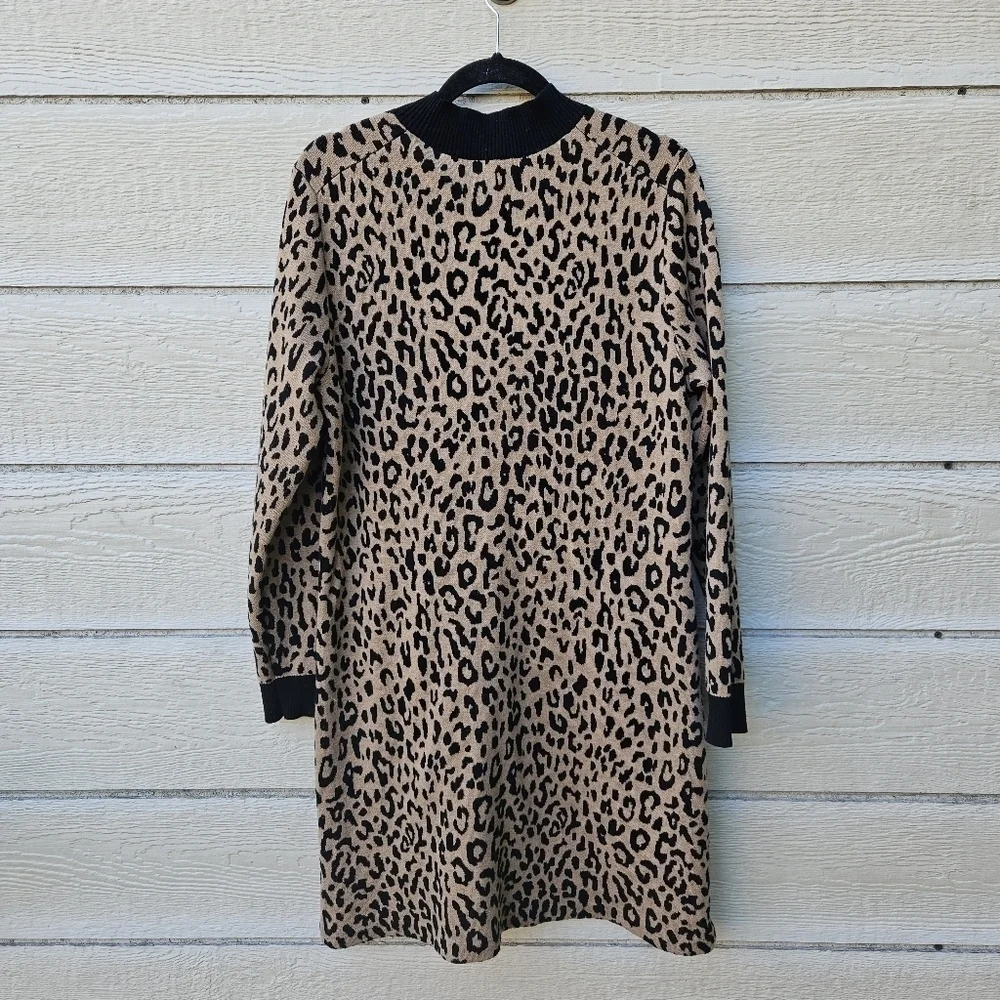 J. Crew mockneck sweater dress leopard print with pockets XL